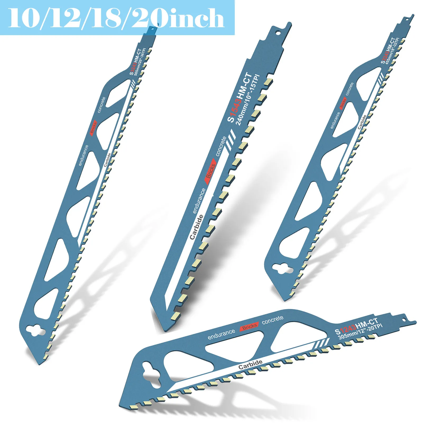 Reciprocating Saw Blades 10/12/18/20inch Carbide Sawzall Blades for Cutting Aerated Concrete Concrete Block Brick Hand Tools
