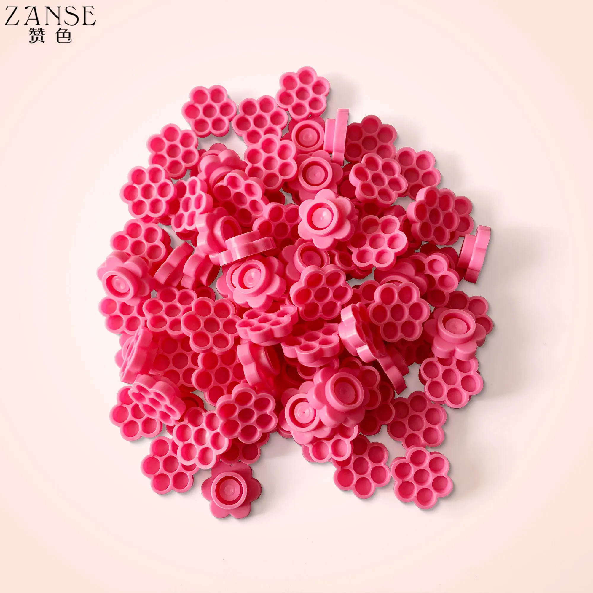 Zanse 1000pcs Eyelash Extension Pink Flower Glue Delay Cup Tattoo Adhesive Pigment Holders Grafting Eye lashes Holding Trays