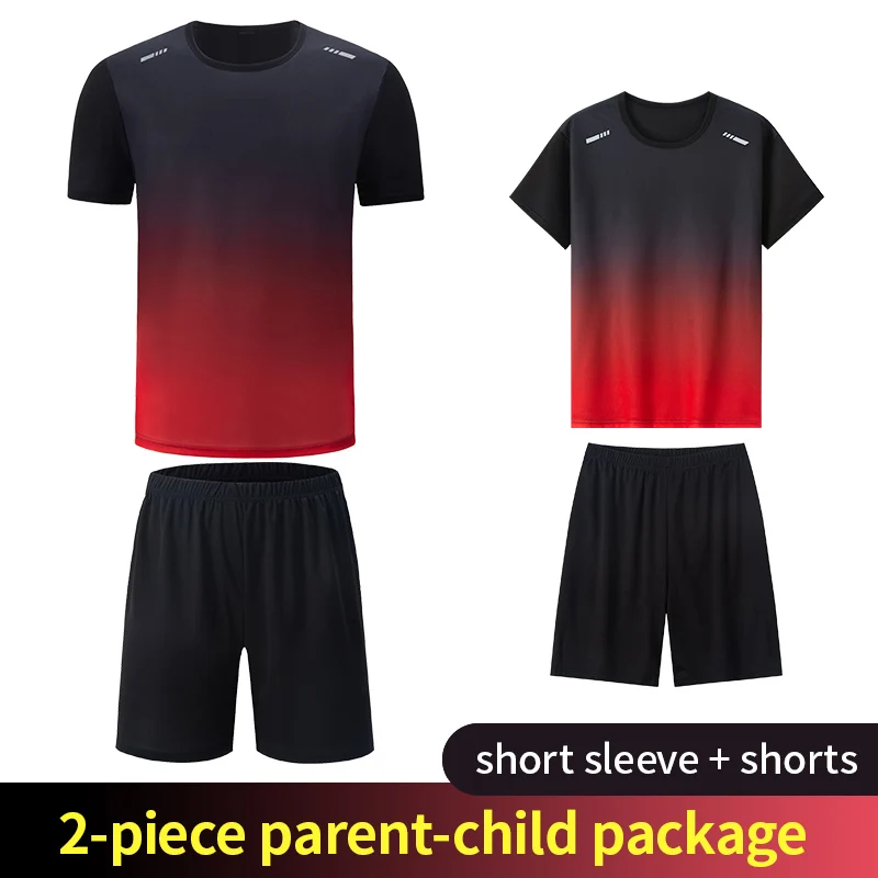2-Piece Teenagers To Adults Parent-child Quick-drying Short-sleeved Sports Suit Men's Casual Round Neck Shirt Elastic Waist Pant 2