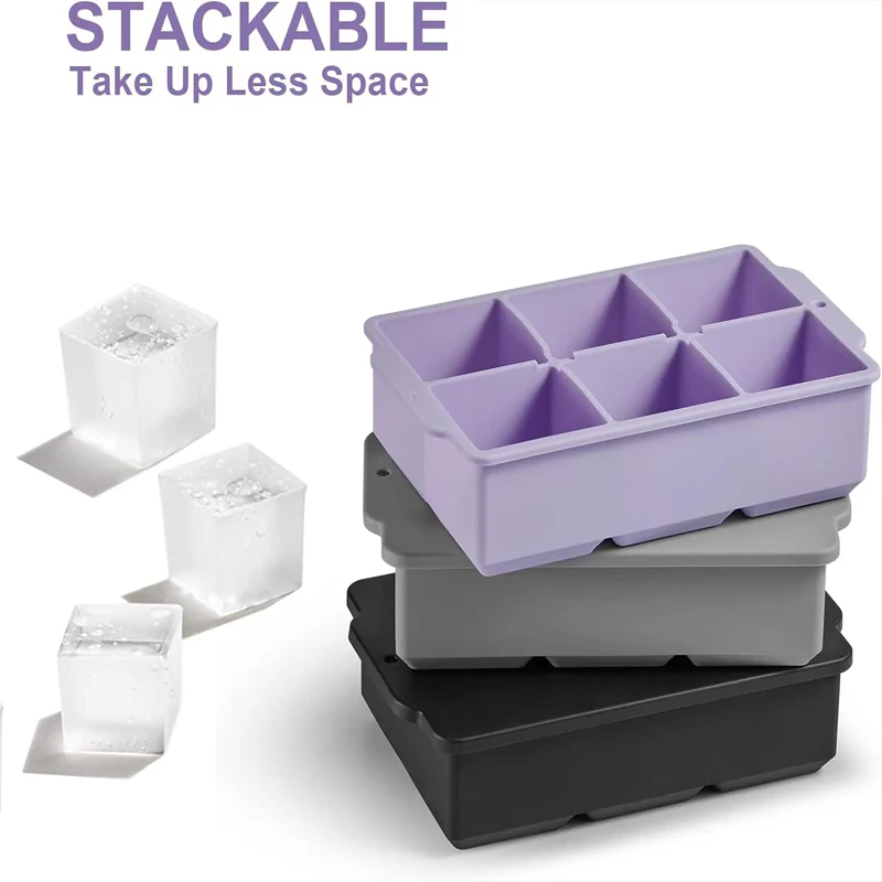 6Grid Big Ice Tray Food Grade Silicone Tray Mold DIY Ice Maker Ice Cube Tray Ice Making Tools for Home Bars