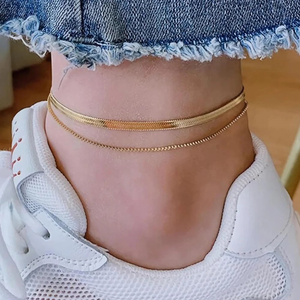 Ankle Chains Silver Anklet Bracelet Cubic Zirconia Anklet Beads Anklet Stainless Steel Anklet Women Gold Color Chain Anklet Bracelets Leg Do Not Fade Jewelry