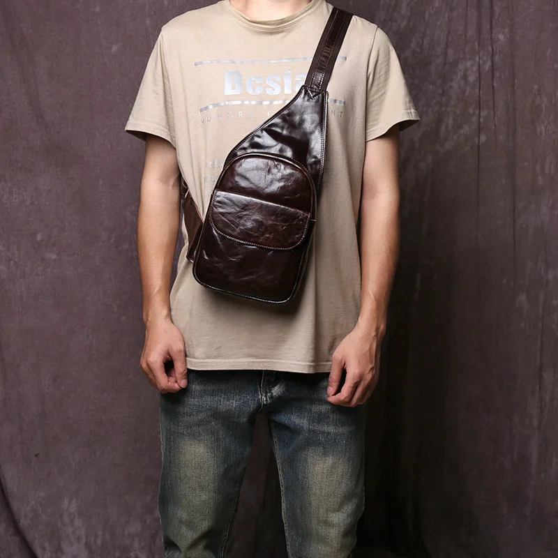 Retro Handgriff Muster pflanzlich gegerbte Top Layer Rindsleder Herren Brusttasche einfache und modische Umhängetasche aus echtem Leder – Detail 16
