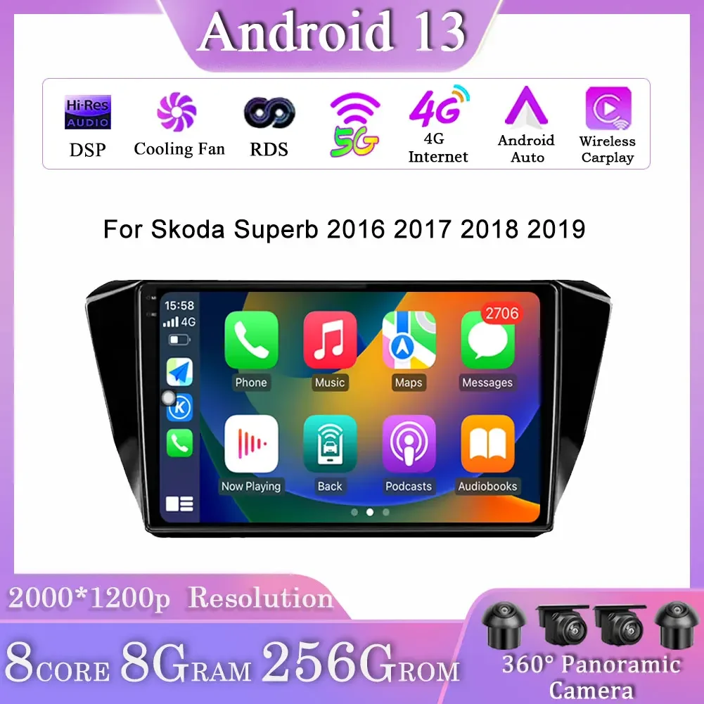

Автомобильный радиоплеер для Skoda Superb 3 2015 - 2019 беспроводной Carplay Android автомобильный мультимедийный стерео навигатор камера DVR GPS инструменты