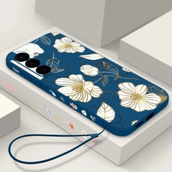 Elegant White Line Floral Lanyard Phone Case - Galaxy S23+ (A757 Blue - Lanyard)