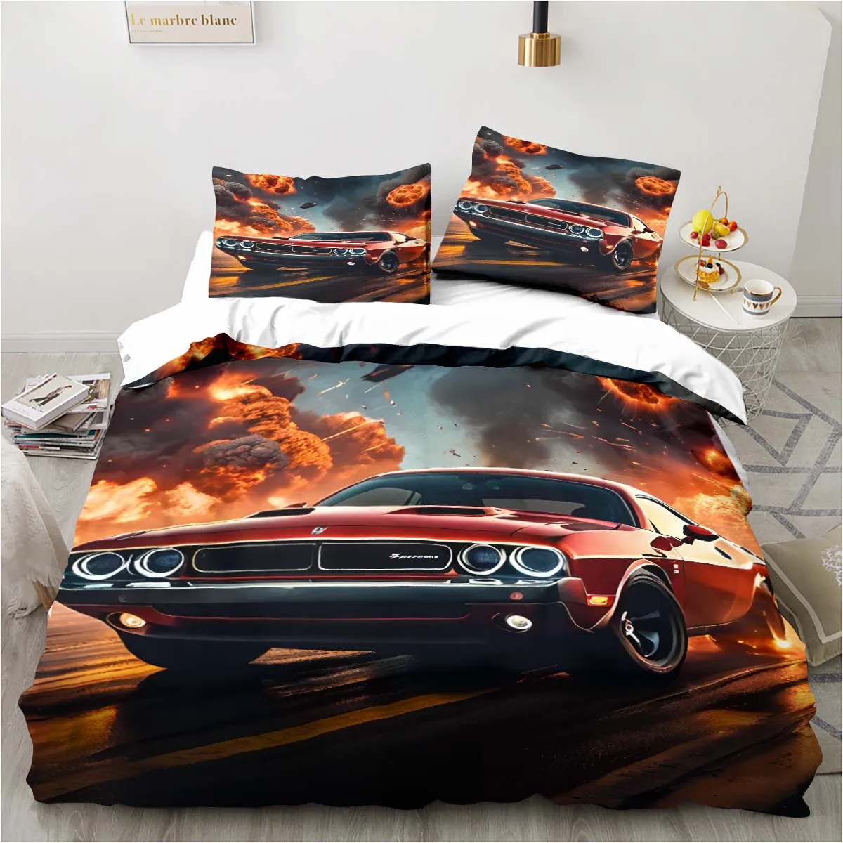 Retro Dodge SRT Hellcat Racing comforter bedding sets queen bedding set duvet cover Children's room bed pillowcase quilt cover 3