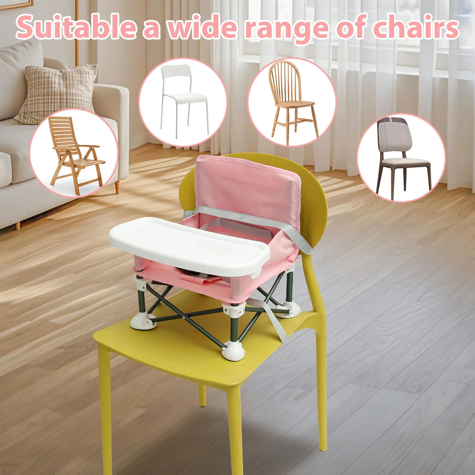 Toddler Booster Seat Nonslip Kids Dining Chair with Child Safety Belt and Rear Storage Pocket Baby Furniture Supplies Floor Seat