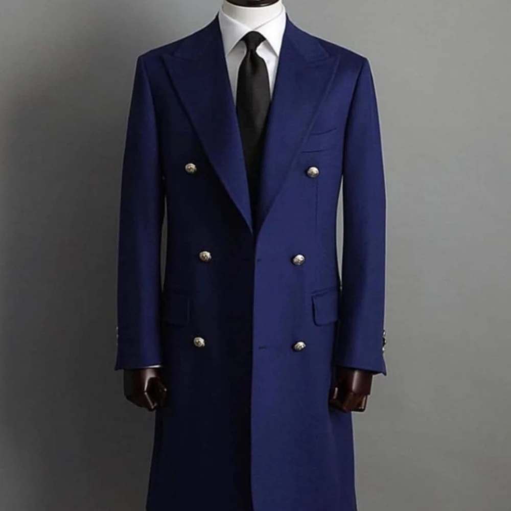 SILIWEYA Fashion One Piece Man Blazer Long Coat Men Suits Double Bteasted Peaked Lapel Chic Overcoat Groom Casual Tailored 3