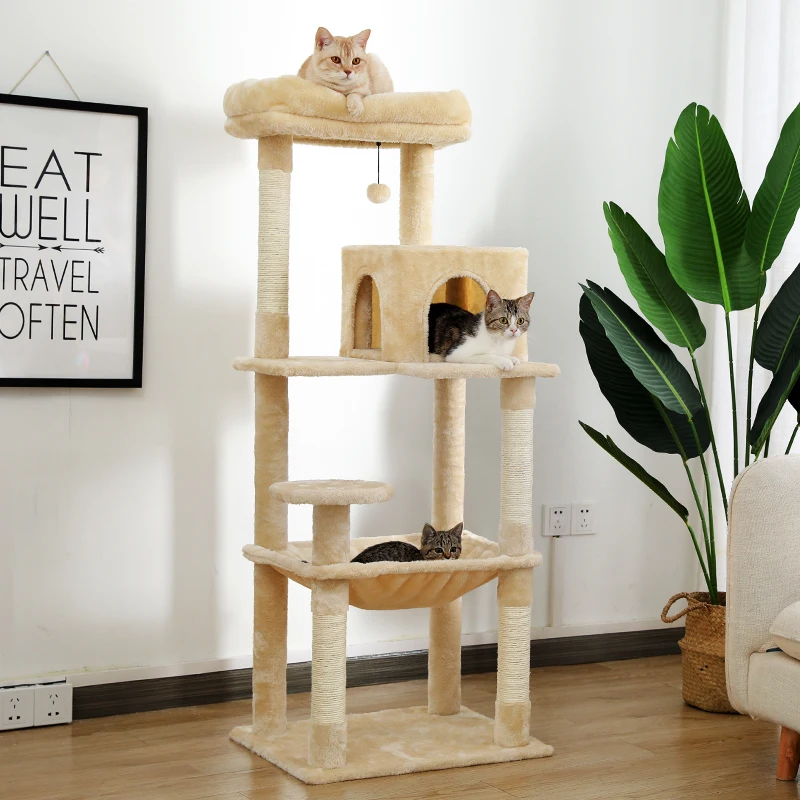 

Multi-Level Cat Tree Tower Toys Condo House for Cats Kitten Natual Sisal Scratching Posts Solid Stable Cat Tree with Blasket Bed