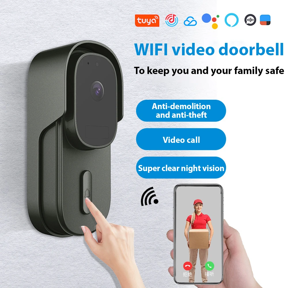 

1080P Video Doorbell Wireless Smart Doorbell Camera WiFi IP65 Waterproof Remote Visual Call 2-Way Audio Infrared Night Viewing