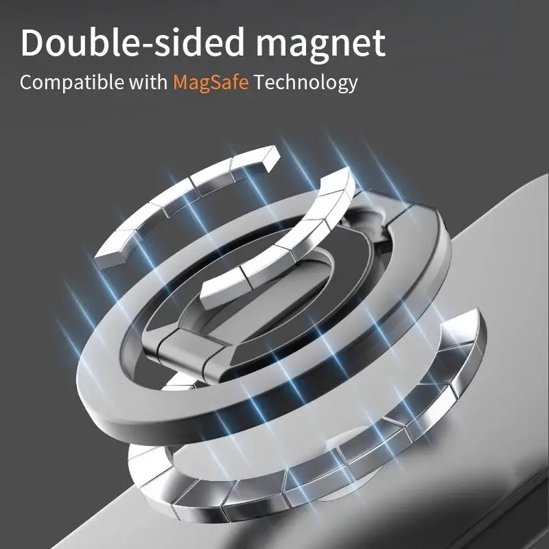 Double Magnetic Mobile Phone Ring Holder Compatible with iPhone 16 15 14 13 Series MagSafe Removable Smart Phone Grip Kickstand