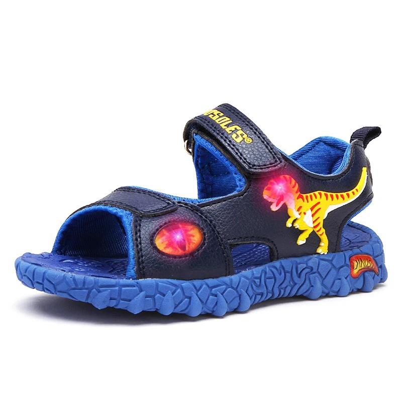 DINO Summer Boys Sandals Children T-Rex LED Flashing Leather Open-Toe Breathable Kids Light Up Casual Beach Sandals Size 28-34 children's shoes for high arches Children's Shoes