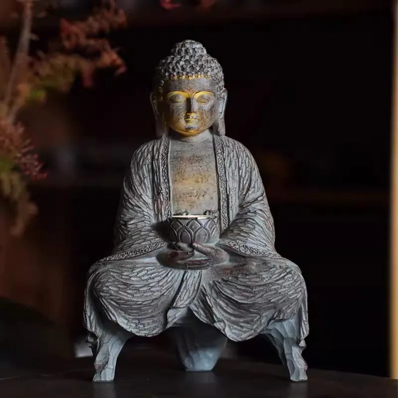 Outdoor Solar Buddha Statue Lamp Decoration, Courtyard Garden, New Chinese Buddha Zen Living Room Office Porch Decoration, Res
