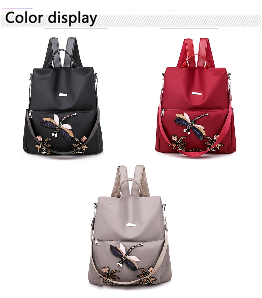 High Quality Oxford Zippered Backpack New With Multifunctional Anti Theft Backpacks Solid Color Dragonfly Animal Design Backpack