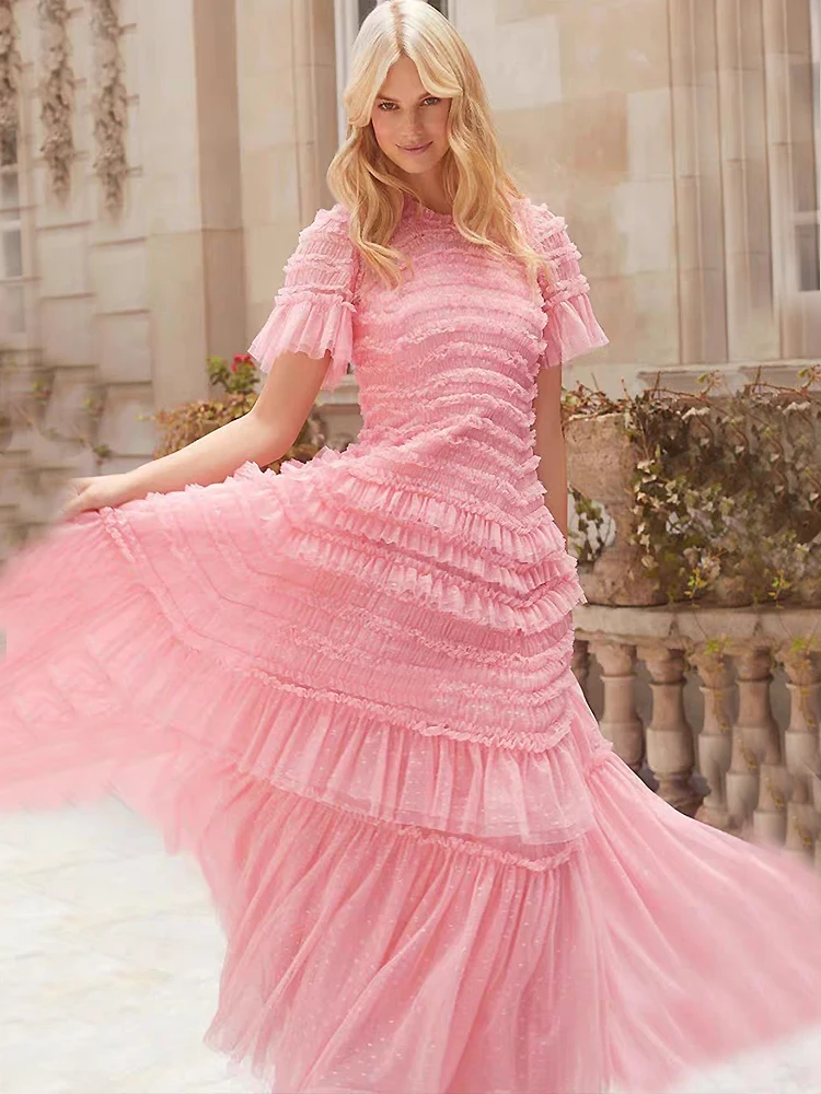 

Designer Summer Women'S New Mesh Slim Fit Long Dress Sexy Casual Celebrity Fashion Office Party Elegant Gorgeous High Quality