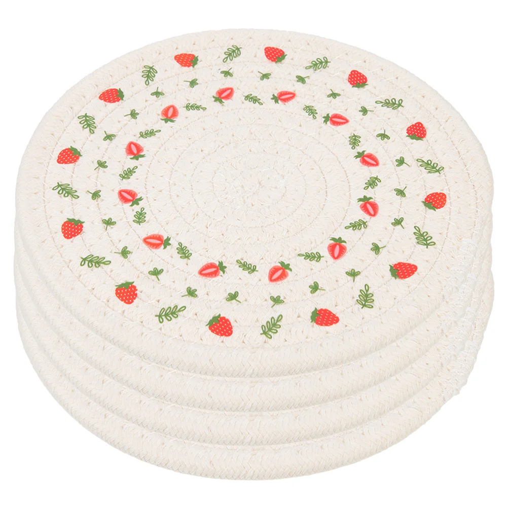 

4Pcs Braided Drink Coasters Non Slip Round Cup Mat Heat Insulation Coffee Mug Mat
