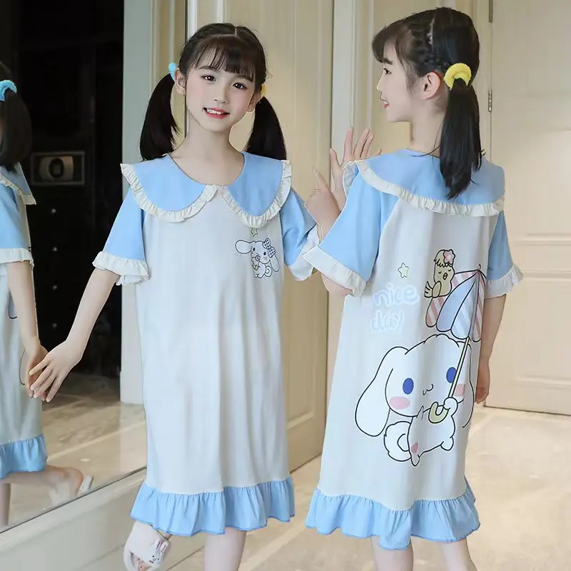 

Kawaii Sanrio Anime Cinnamoroll My Melody Kuromi Kids Nightgown Cartoon Princess Dress Parent-child Pajamas Homewear Girls Gift