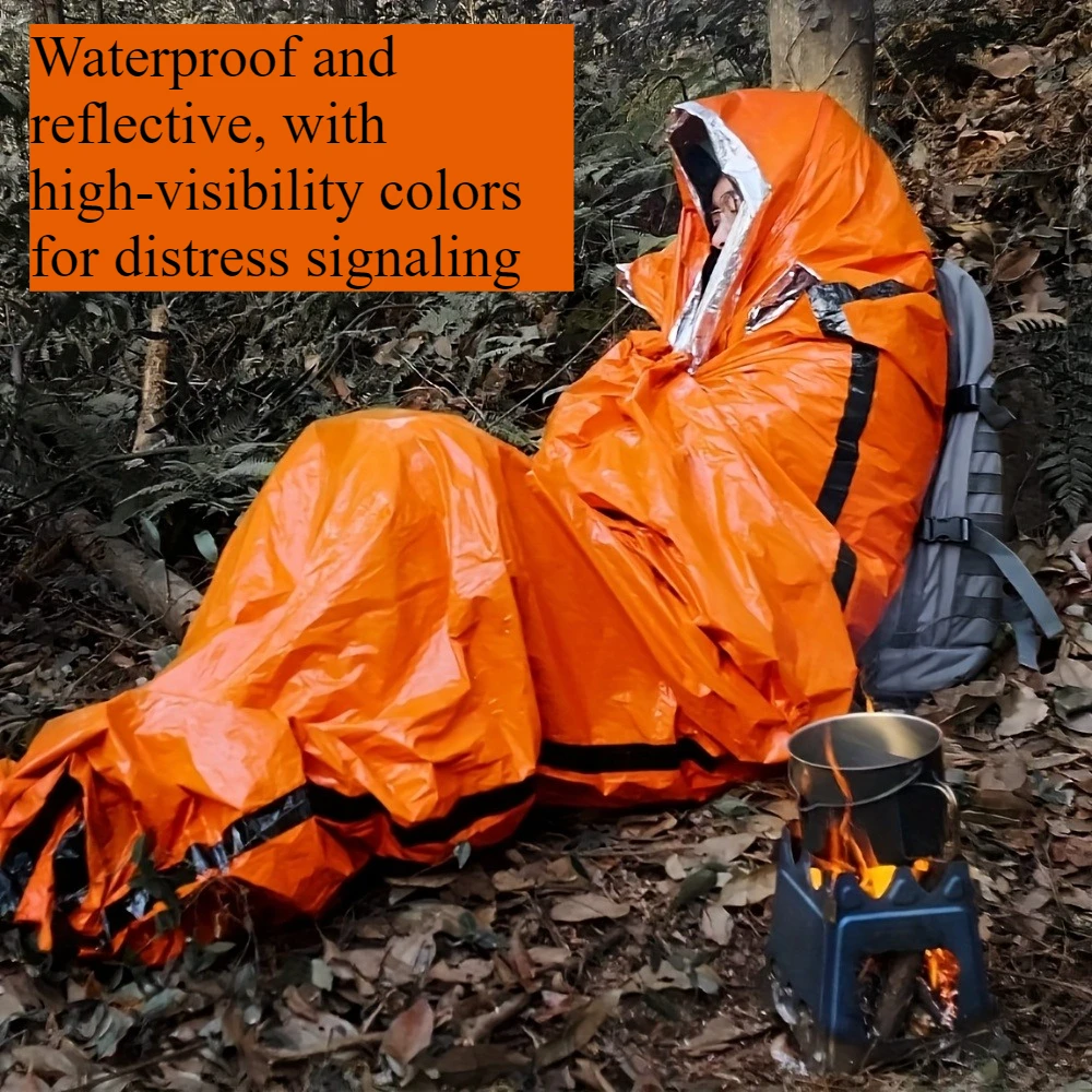 3-piece emergency sleeping bag set (including 1 sleeping bag, 1 survival whistle, and 1 storage bag), survival shelter bag, Mail 3