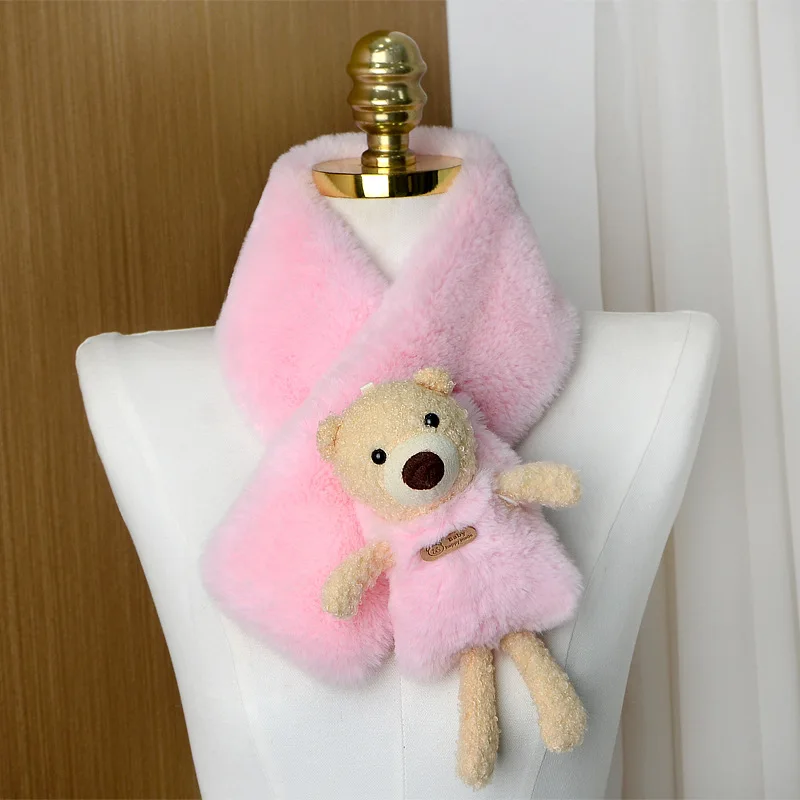 Cartoon Bear Baby Scarf Soft Plush Thicken Winter Warm Newborn Neck Solid Scarves For Kids Baby Girl Boy Infant Scarf