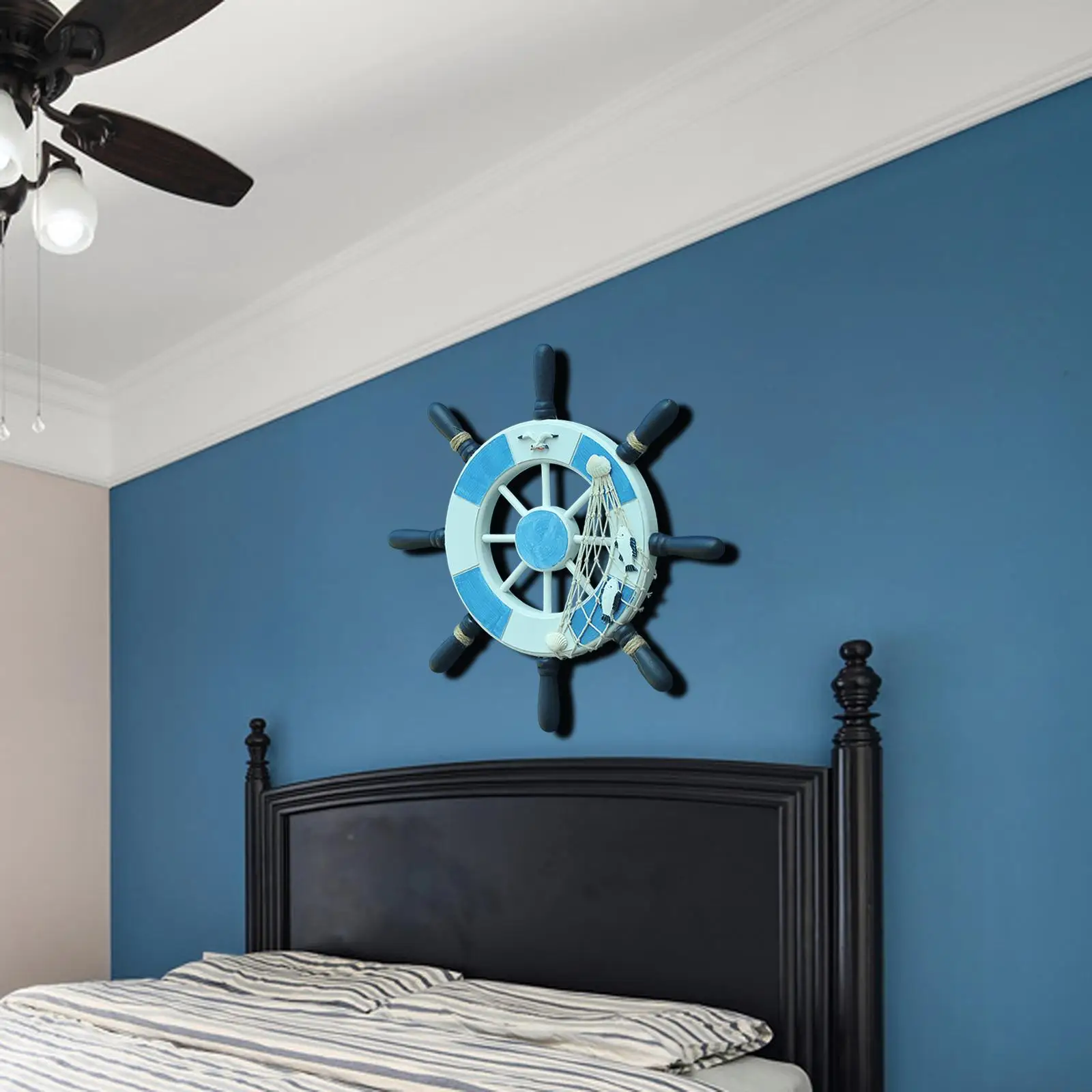 Nautical Wood Ship Wheel Wall Hanging Navy Decor Rustic Beach House Decoration for Home Office