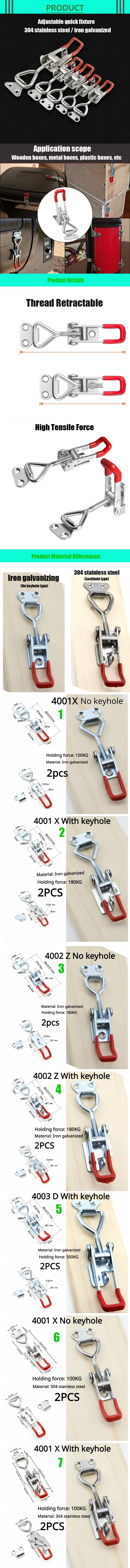 de liberação rápida, Anti-Slip Push Pull, luminárias caso Toolbox, 2pcs