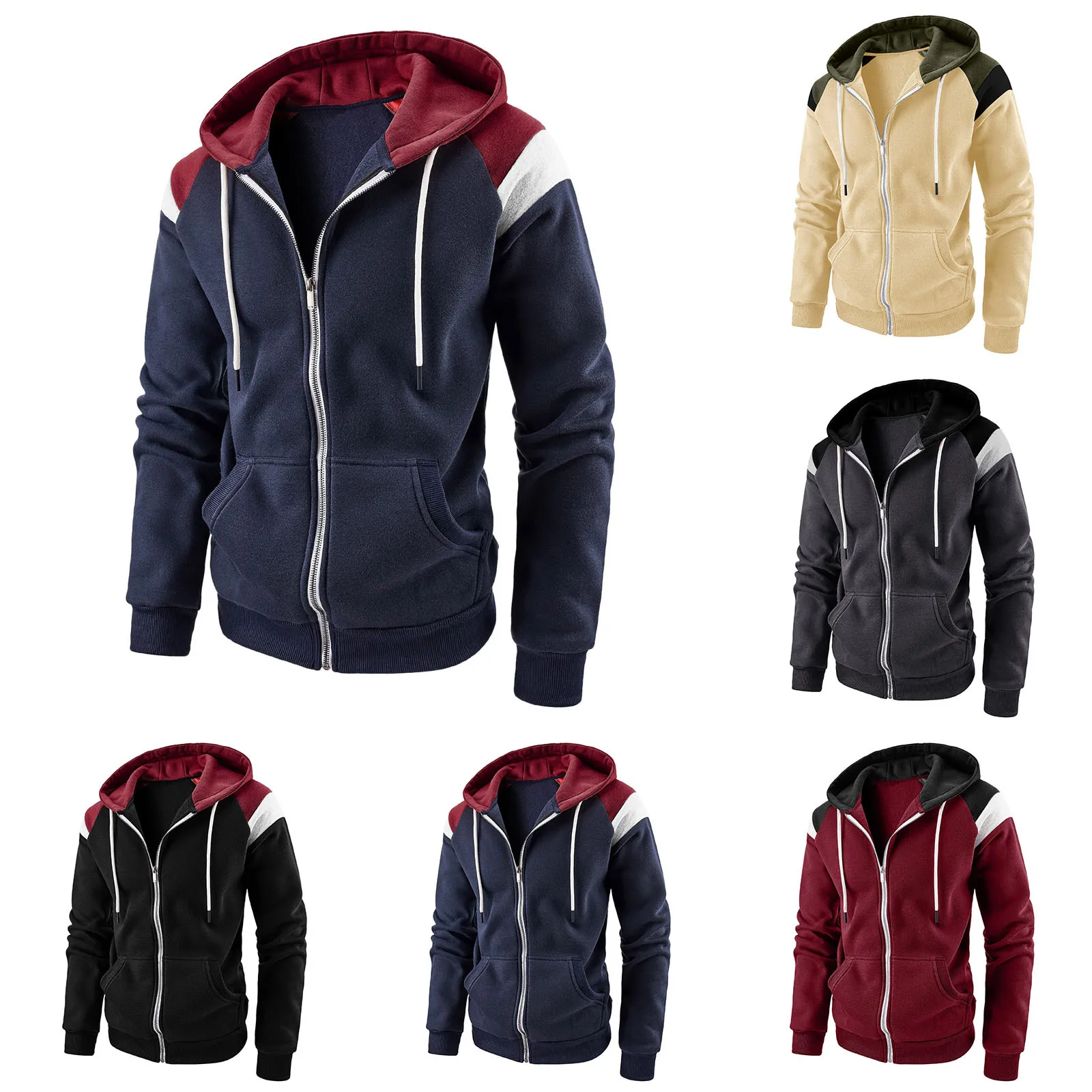 

Zip Up Hoodies for Men Autumn Winter Casual Jackets Coat Stitching Color Sports Top for Male Fashion Men's Clothing Sweatshirts