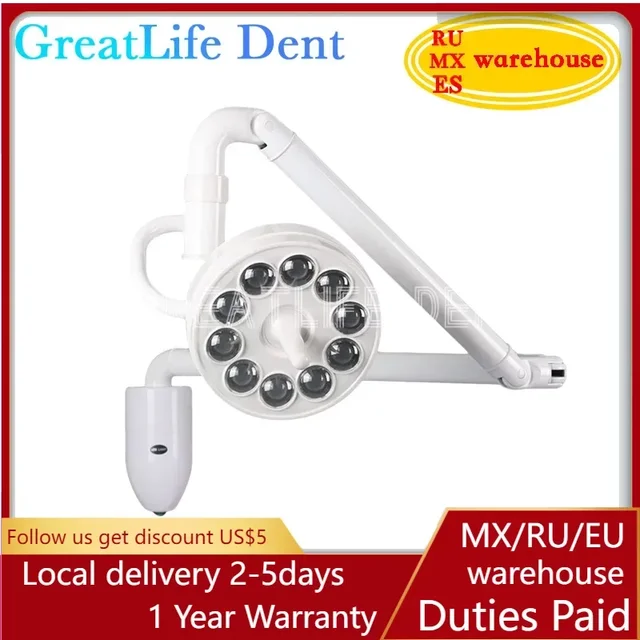 GreatLife Dent Cold Light 30w 10Led Wall Hanging Medical Exam Implant Shadowless Wall-Mount Dental Operation Surgical Light Lamp
