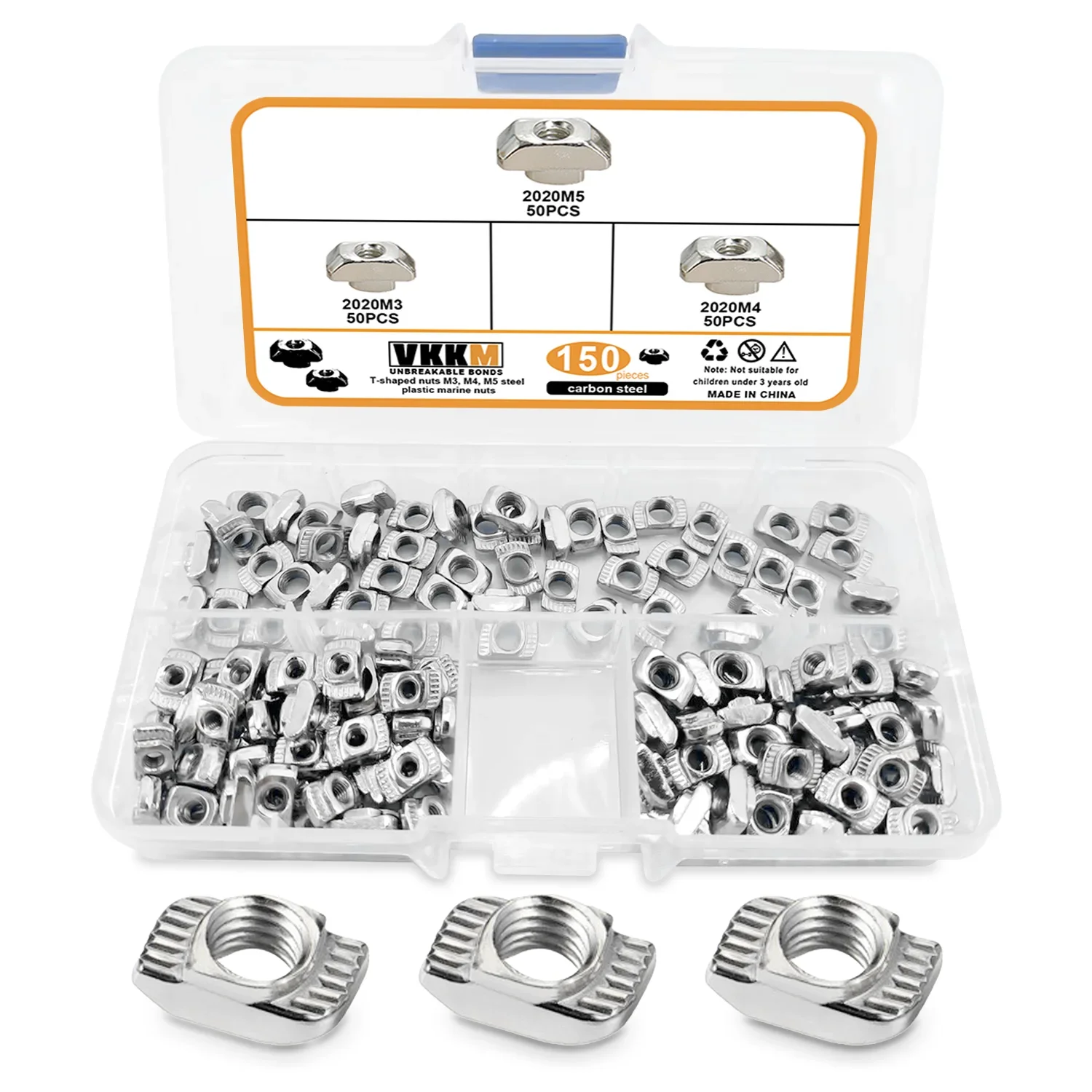 150Pcs Series T Nuts, M3 M4 M5 T Slot Nuts Hammer Head Fasteners Nut Sorting Kit For 20 Series Aluminum Profiles
