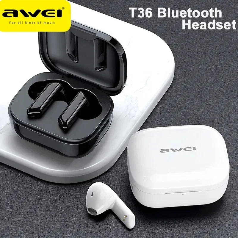 Awei-T36 Fones De Ouvido Bluetooth Sem Fio, Fones De Ouvido Impermeável Com Microfone, Controle De Toque, Headset TWS, Longo Tempo De Espera Para Todo O Telefone