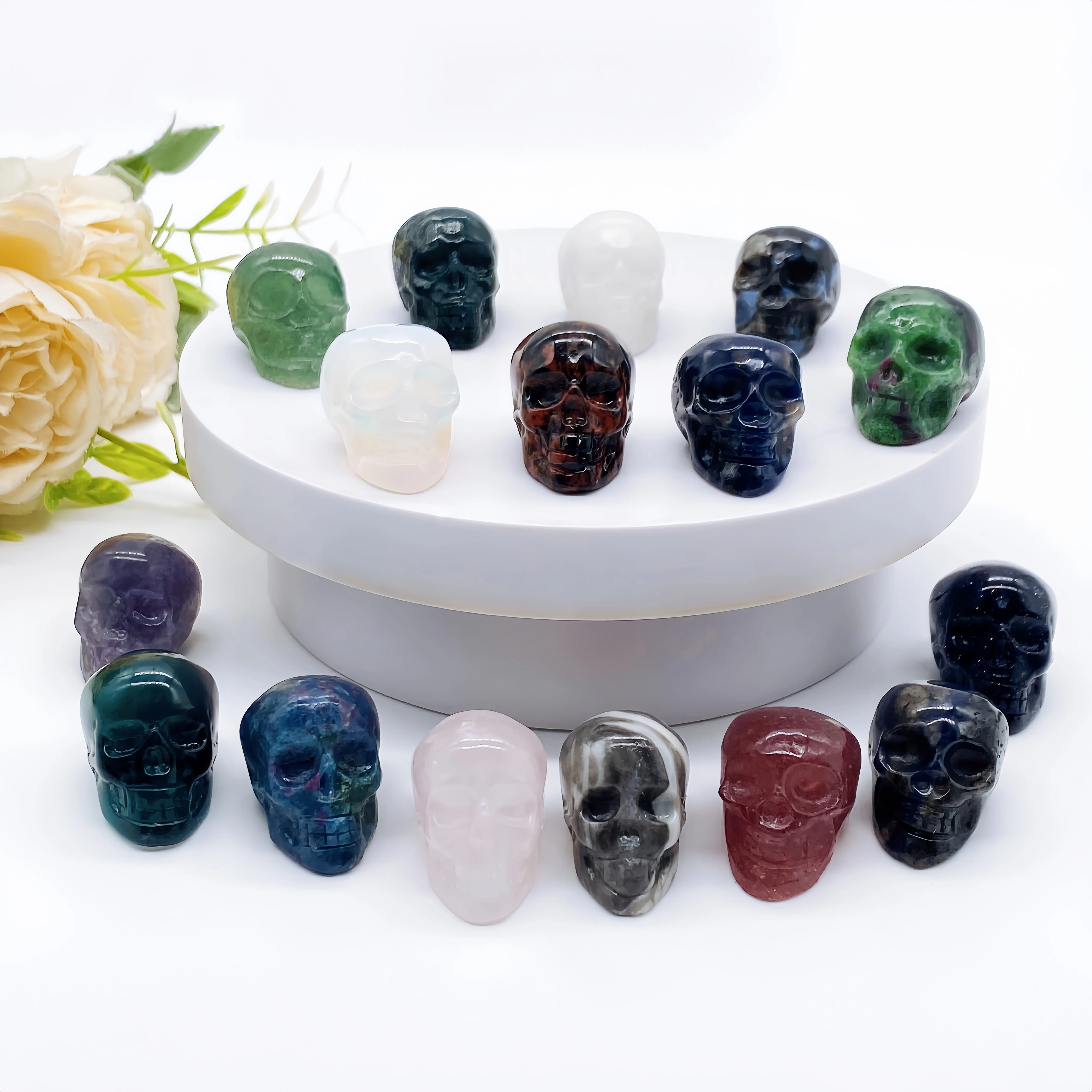 30mm Natural Crystal Mini Skull Head Statue Quartz Stone Cranium Witchcraft Figurine Hand Carved Home Decor Halloween Gift 6