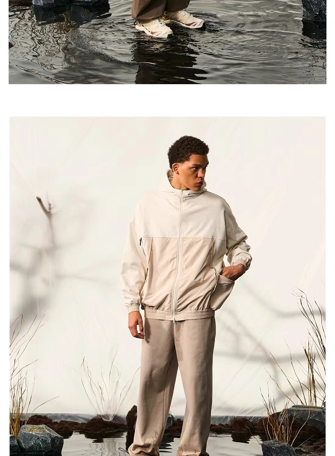 Halcyon 23aw Mountain outdoor cotton hoodie splice material colour cargo pockets d ring gorpcore