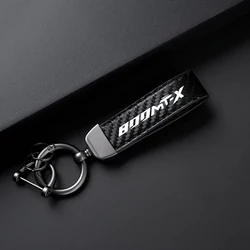 Carbon Fiber Patterned Leather Rope Motorcycle Keychain Keyring (Black)