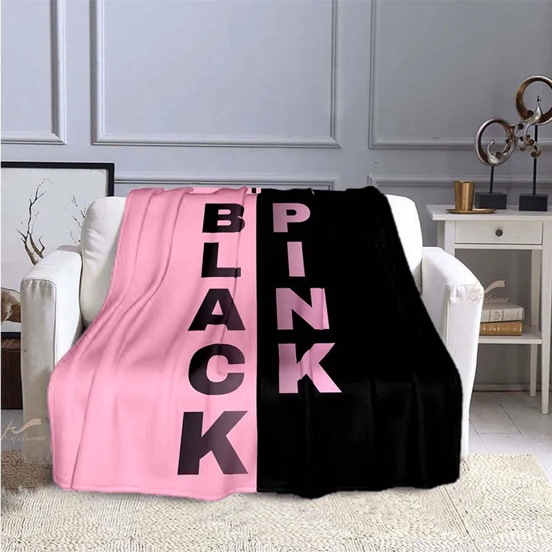 Soft Throw Blanket Black Pink Kpop Plush Blanket Korean Band Decoration Soft Panther Fans Blankets for Sofa Chair