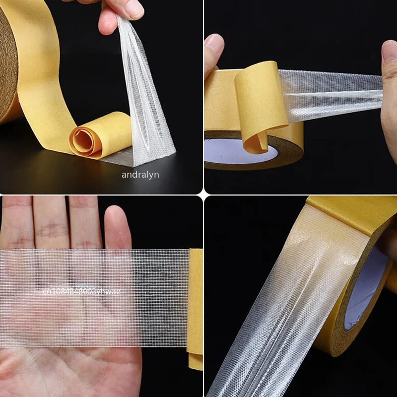 Heavy Duty Double-Sided Cloth Tape - High Adhesive, Waterproof, Translucent Mesh