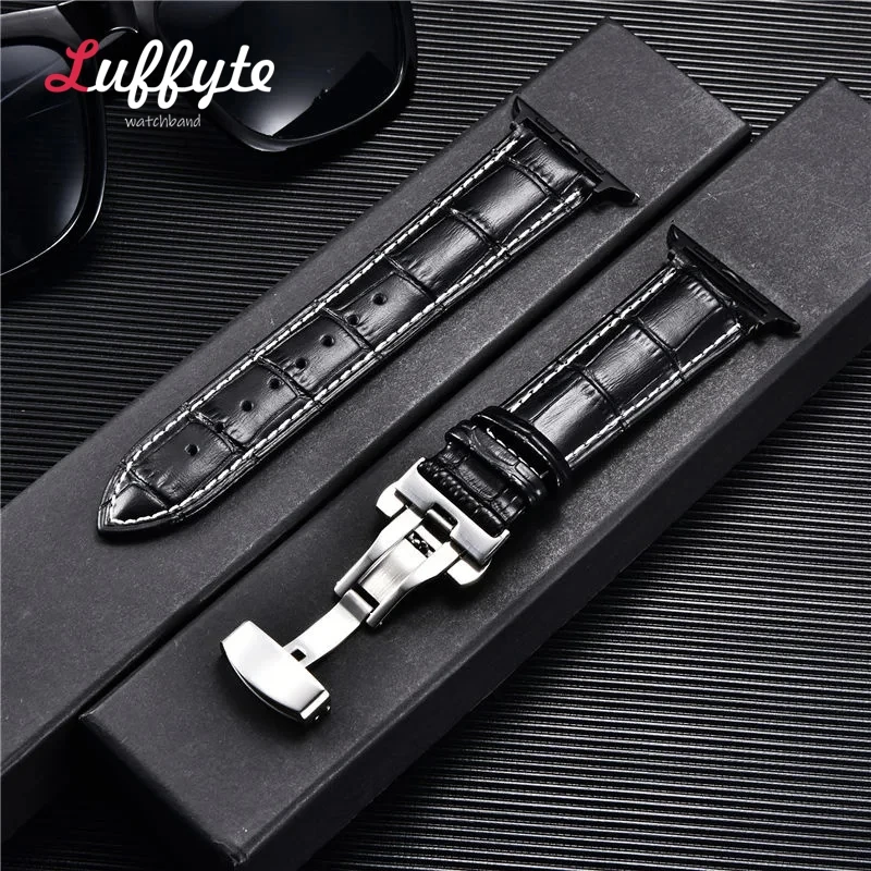 Elegant Leather Strap with Butterfly Buckle