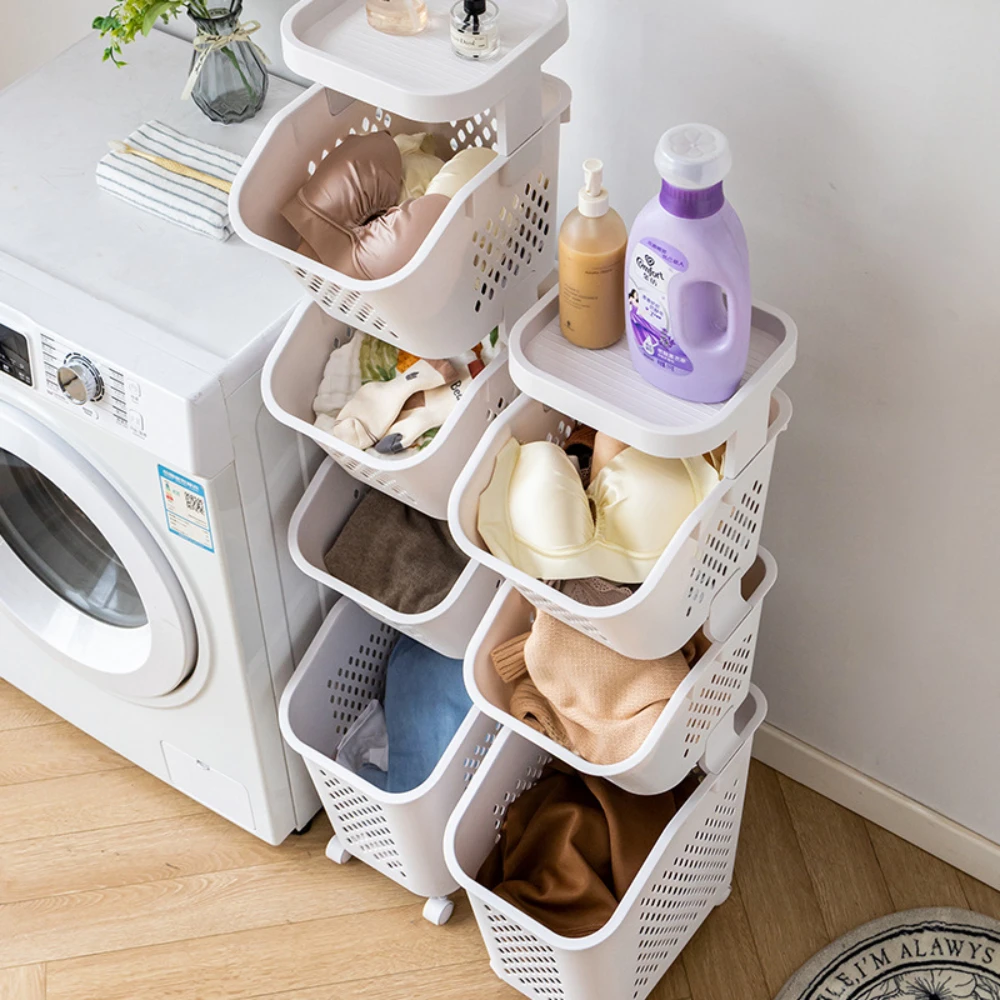 Household Dirty Laundry Basket Restroom Shower Room Modern Simplicity Portable High-capacity Multilayer Hollow Out Storage Rack
