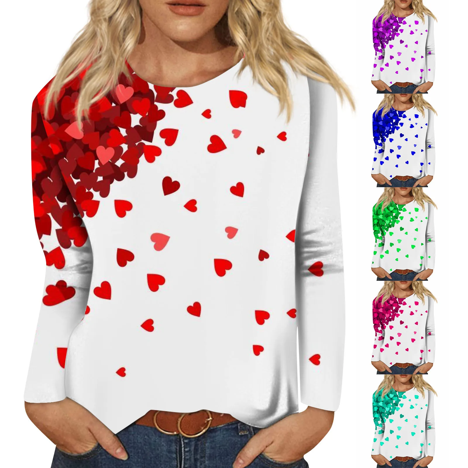 

Women's Fashion-Forward Casual Valentine'S Day Printed Round Neck Long Sleeve Top High-Quality Shirts & Blouses Personalized