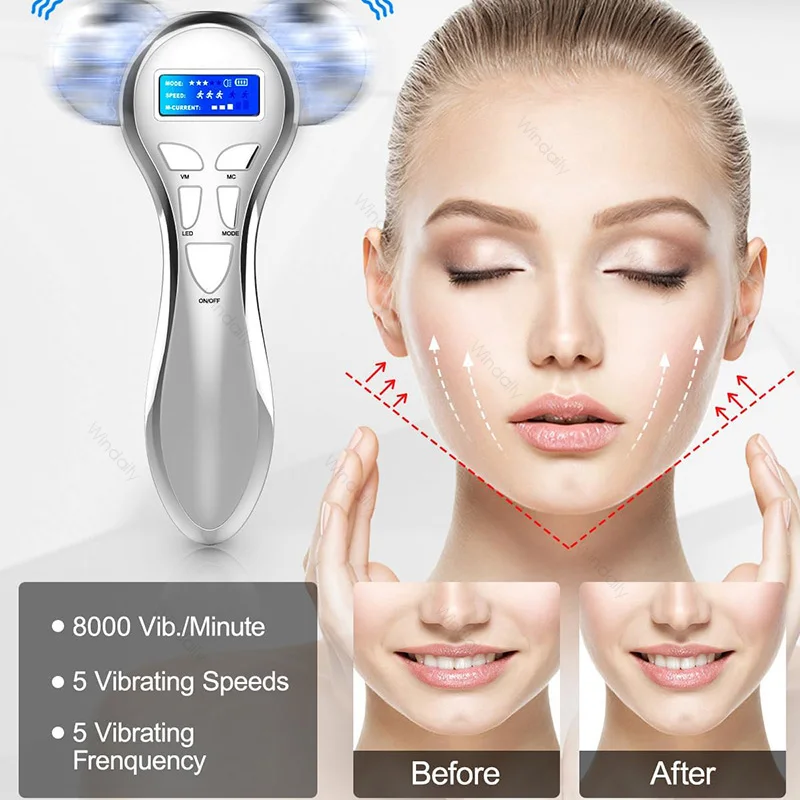 New 4D Microcurrent Face Massager Roller V Face Facial Lifting Device EMS Vibration Pulse Massage Y Shape Beauty Skin Care Tool