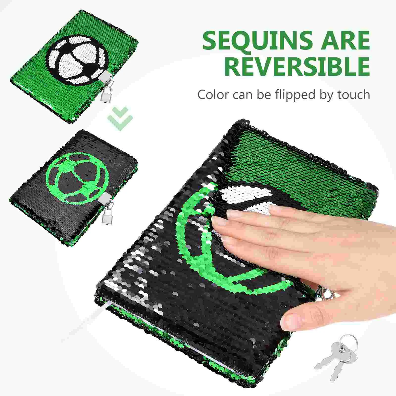 Sequin Notebook Reversible Football Pattern Notebook with Lock and Keys Diary Journal Travel Notebook Diary for Kids and Adults 5
