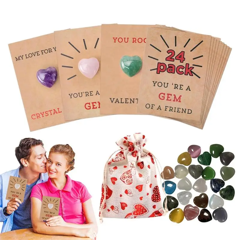 

Valentines Cards For Kids 24 Pack Children's Valentine Day Exchange Cards With Heart-Shape Stones Gem Valentine Exchange Card