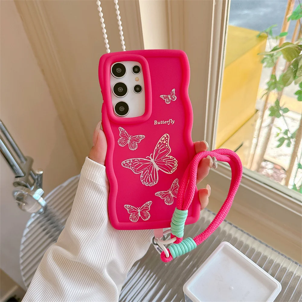 Étui de téléphone avec dragonne en silicone ondulé pour Samsung S24 S23 S22 Ultra S21 FE A55 A54 A53 A52 A35 A15 A12 A05 5G_voghion.com
