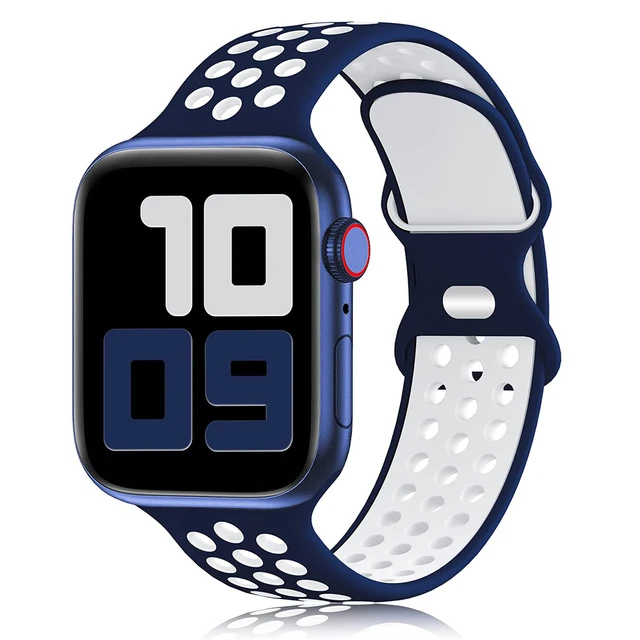 Silicone Strap For Apple Watch Band 44mm 40mm 42mm 38mm 44 mm watchband Breathable bracelet Apple watch 6 Strap iWatch 7 5 4 se 5Blue white
