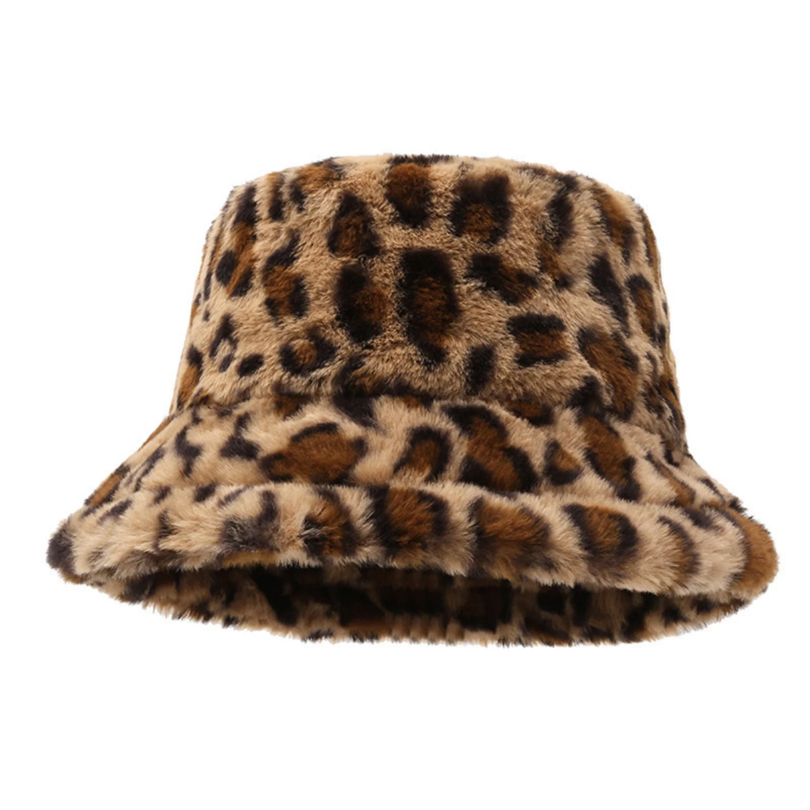1PC Leopard Fuzzy Bucket Hat for Women, Soft Faux Fur Trendy Animal Print, Winter Warm Fashion Accessory，Headwear for Daily