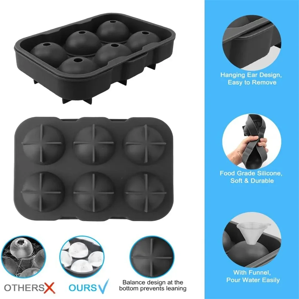 Silicone Ice Ball Maker Large 3D Big Round Sphere Ice Shape Cube Mold Tray for Freezer Whiskey Cocktail Bar Tools