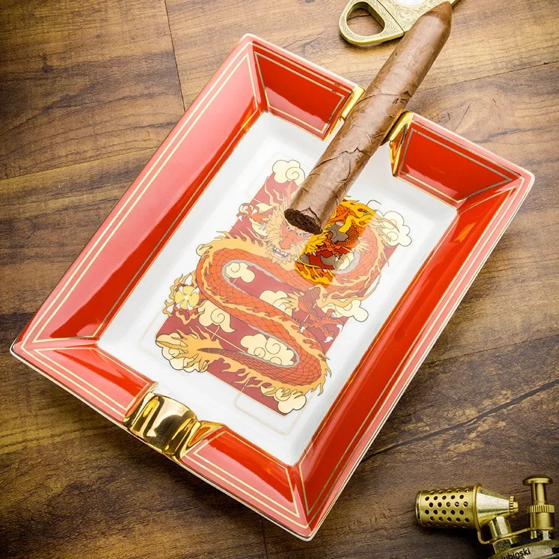 LUBINSKI Chinese style double fluted ceramic cigar ashtray dragon year commemorative edition
