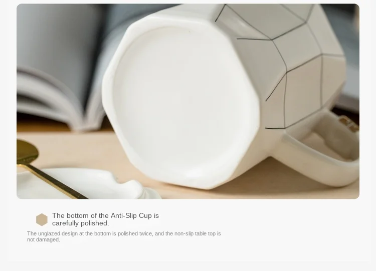Kreative geometrische Kaffeetasse mit Deckel und Löffel, einfaches großes Fassungsvermögen, Frühstücksteetasse aus Keramik, Geschenk für Freunde, 450 ml – Detail 9