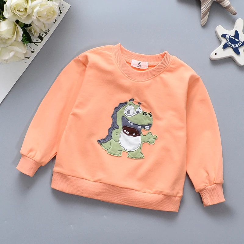 Spring Baby Girl Dress Hoodie Long Sleeve Round Neck Cartoon Dinosaur Sweet Princess Dress Birthday Party Team