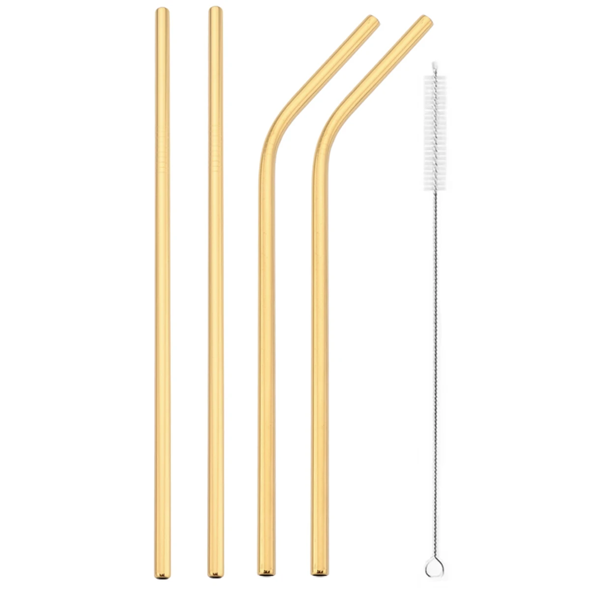 Eco-Friendly Reusable Silver Straw Set with Cleaning Brush, Stainless Steel Bent & Straight Straws