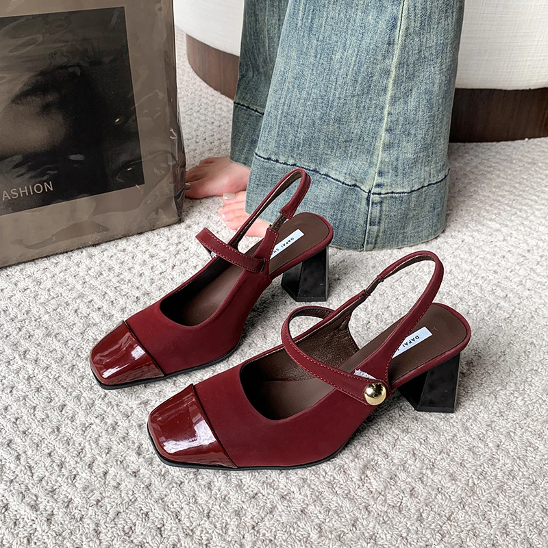 summer new elegant square head half bag ladies fashion narrow band slingback ladies all vintage high-heeled sandals