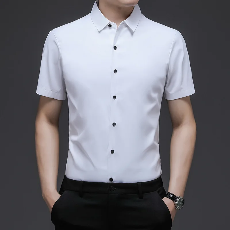 Made Shirts for Men Casual Fashion Slim Fit Solid Color Business Shirts Short Sleeves Summer Tops Men Clothing Made