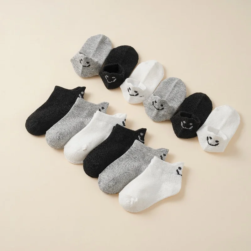 12 double summer children's socks smiling face simple thin breathable cotton socks 1-12 years old solid color boutique socks 3